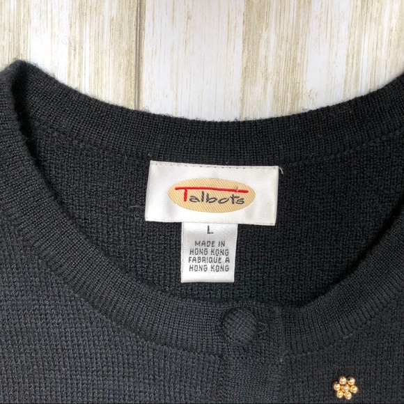 Talbots Merino Wool Black Sweater With Gold Beads - Picture 3 of 10